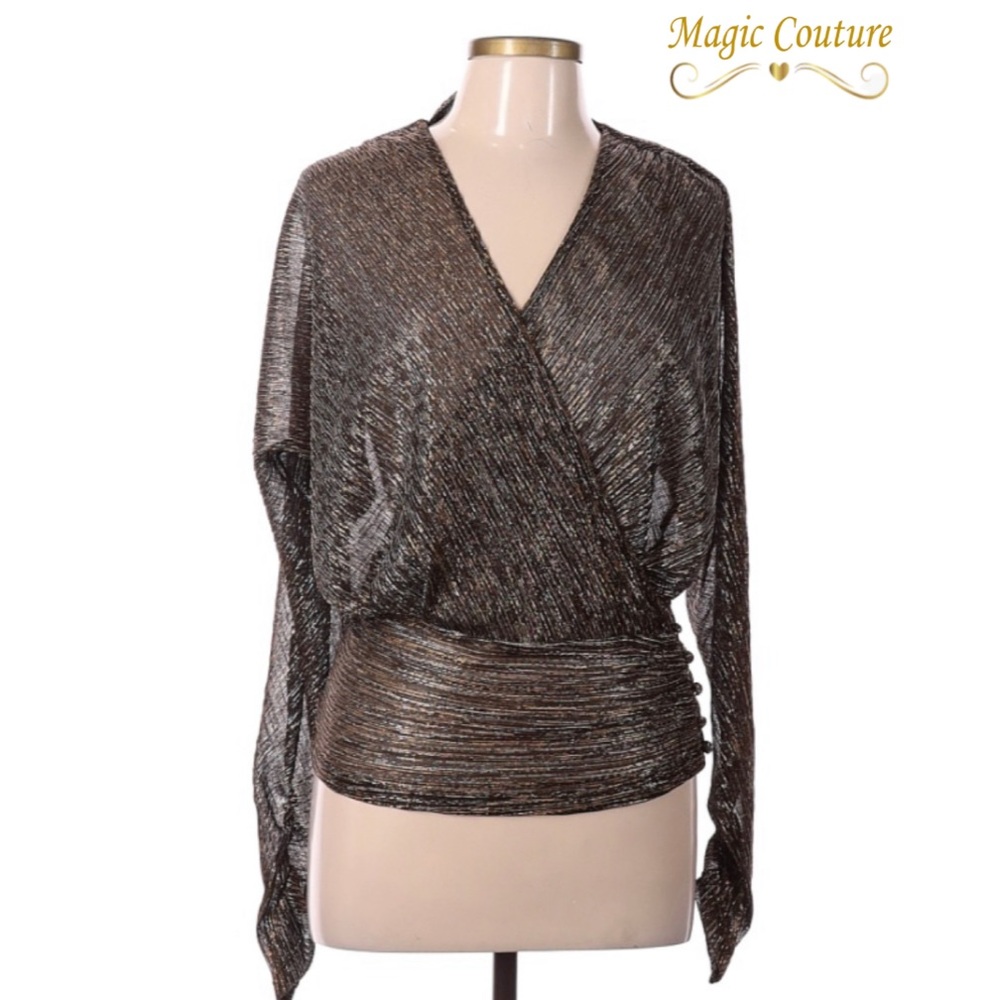 NWOT Kinly Brown Shinny Wrap Top💛⭐️💛